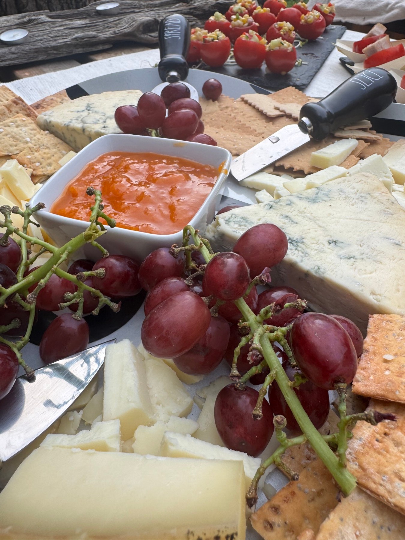 Cheese and charcuterie board with fruit