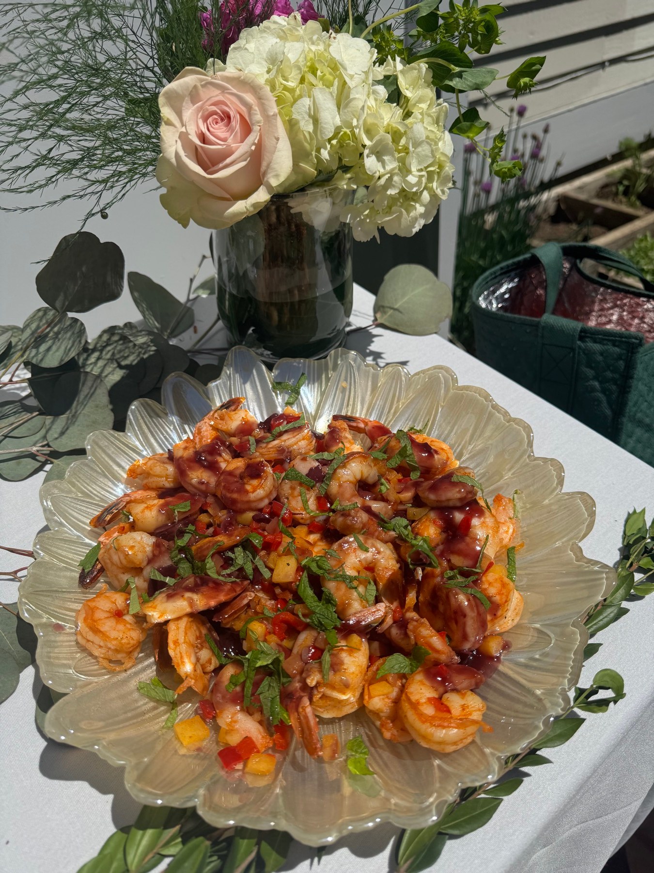 Shrimp platter with herbs